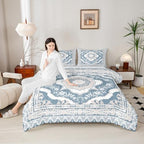 Erosebridal Light Blue White Floral King Comforter Set - Vintage Flower Bedding Set for Kids Adults | Boho Aesthetic Flowers Quilt | Farmhouse Cottage Bedroom Decor with 2 Pillowcases by Erosebridal