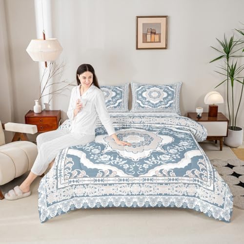 Erosebridal Light Blue White Floral King Comforter Set - Vintage Flower Bedding Set for Kids Adults | Boho Aesthetic Flowers Quilt | Farmhouse Cottage Bedroom Decor with 2 Pillowcases by Erosebridal