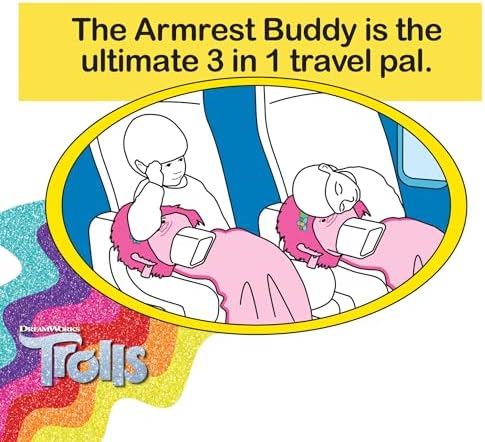 Trolls Armrest Buddy Stuffed Plush Travelling Toy with Blanket 13” - Kids Ultimate Travel Pillow Companion Set (Queen Poppy) - Image 2