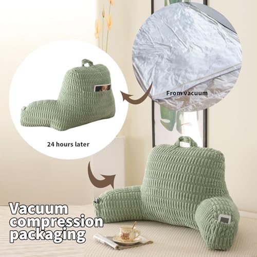 Large Reading Pillow for Sitting Up with Arms,Green Corduroy - Image 4