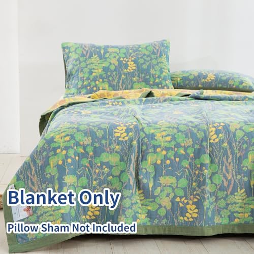 100% Cotton Muslin Botanical Blanket Jacquard Floral Plants Pattern Quilt, Soft Bed Cover Lightweight Breathable Gauzy Reversible Bedspread Coverlet Bedding Twin(59"x94"), No Pillow Sham - Image 2