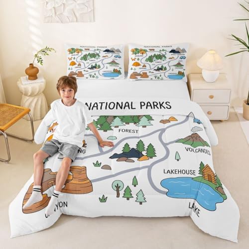 Erosebridal Forest Camping Theme Twin Bedding Set for Kids Girls Boys, Camping Lover Gifts Bed Comforter Set, Outdoor RV Camper Quilt Sets, Rustic Mountain Cabin Room Decor (1 Pillowcase) - Image 6