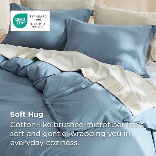 Bedsure Oversized King Duvet Cover, Double Brushed Bedding, Mineral Blue - Image 2