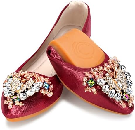 KUNWFNIX Women Ballet Flats Rhinestone Wedding Ballerina Shoes Foldable Sparkly Comfort Slip on Flat Shoes by KUNWFNIX