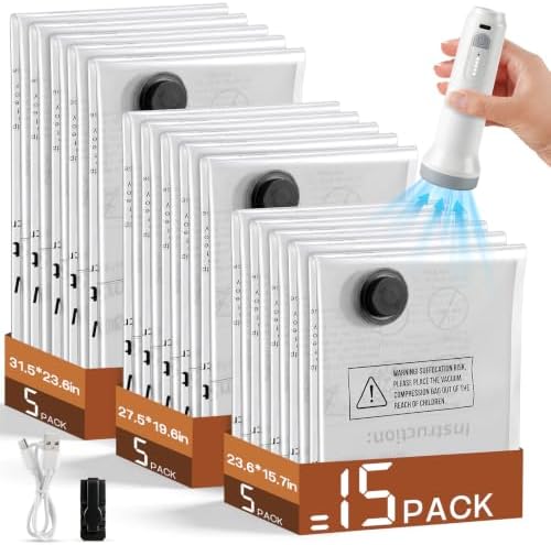 15PC Bag Flat Travel Vacuum Bags with Pump, Vacuum Storage Bags for Clothes by Unknown