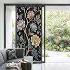 Window Privacy Film Frosted, Vintage Garden Flower Non-Adhesive Static Cling Window Tint, Rustic Floral Leaf Pastoral Black Insulated Windows Frosted Films for Living Room, 35.4 x 78.7 Inches - Image 2