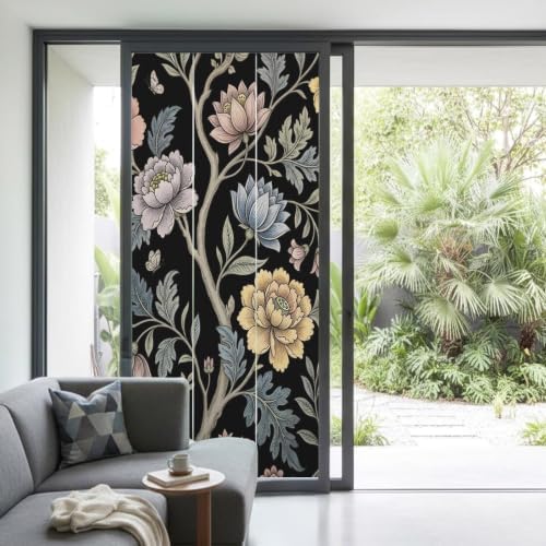 Window Privacy Film Frosted, Vintage Garden Flower Non-Adhesive Static Cling Window Tint, Rustic Floral Leaf Pastoral Black Insulated Windows Frosted Films for Living Room, 35.4 x 78.7 Inches - Image 2