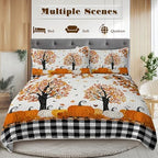 BlessLiving King Quilt Halloween Fall Bedding with Black Gray Plaid Pumpkin - Image 3