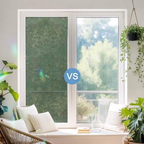 Green Solid Color Window Privacy Film Rainbow Static Cling Stain Glass Window Film for Glass Door, Decorative Heat Blocking Sunroof Decal Sticker for Car Home 29.5"x118" Aesthetics Contemporary Luxury - Image 5