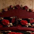 CCoutueChen Vintage Floral Full Size Bed in A Bag for Girls, 7Pcs Burgundy Comforter Set for Gothic Bedroom Decor, Black Floral Quilted Bedding with 2 Pillowcases, 79"x90" - Image 4