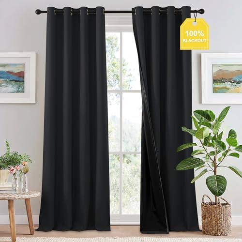 NICETOWN Full Blackout Curtains 96 inch Long for Home Theater, Grommet Energy Saving Room Darkening Window Treatment Thermal Curtains Portable Sun Shades for Living Room, W52 x L96, 2 Panels by NICETOWN