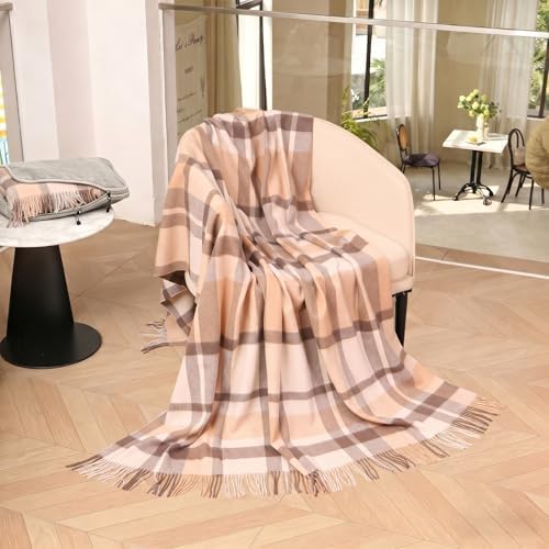 Pure Wool Plaid Throw Blanket,Super Soft Lightweight Home Decorative Throw - Image 6