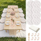 Beeveer Extra Large Outdoor Picnic Blanket with Table Runner Napkins and Floor Pillows Cushions for Picnic Party Camping Wedding Bachelorette Birthday Baby Shower Decor(71x118'',Beige,8 Set) by Beeveer