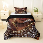 Erosebridal Black Woman Comforter Set African American Toddler Bedding Set for Teens Adult Afro Black Female Duvet Insert Glitter Artwork Magical Bed Set Room Decor (1 Comforter, 1 Pillowcase) by Erosebridal