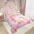 Erosebridal Unicorn Girls Bedding Set King Size Cute Rainbow Unicorn Comforter Set Kids Cartoon Kawaii Cute Duvet Set Pink Unicorn Quilt Stars Fantasy Girls Room Decor Teens Children Reversible - Image 2