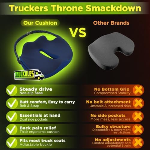 Truckules Medium Big Rig Truck Seat Cushion, Navy Blue, Thick Memory Foam - Image 4