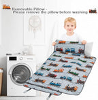 Viviland Toddler Nap Mat with Pillow and Minky Blanket,Rolled Large Sleeping Mat for Boys,Kids Slumber Bag Nap Mat for Preschool, Daycare, Kindergarten, Travel Camping - Train Magic - Image 7