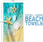 2 Packs Microfiber Oversized Lightweight Thin Beach Towel Sandproof Compact Quick Dry Clearance Towels Extra Large Sand Free Travel Essentials Accessories Women Gift Cyan Sea turtles Blue coast - Image 6