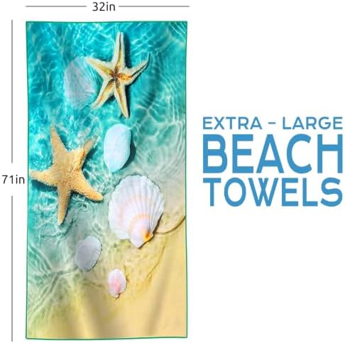 2 Packs Microfiber Oversized Lightweight Thin Beach Towel Sandproof Compact Quick Dry Clearance Towels Extra Large Sand Free Travel Essentials Accessories Women Gift Cyan Sea turtles Blue coast - Image 6