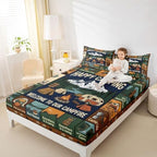 Erosebridal Camping Themed Full Fitted Sheet, Outdoor RV Bunk Camper Kids Bedding Sets for Girls Boys, Forest Bear Rustic Mountain Bed Set, Camping Lover Gifts Sheets Sets Bedroom Decor - Image 3