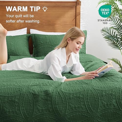 Love's cabin Oversized King Size Quilt Bedding Set Dark Green Bedspreads - Oversized King Lightweight Bedspread Comforter - Coin Pattern Coverlet for All Season - 3 Pieces (1 Quilt, 2 Pillow Shams) - Image 4