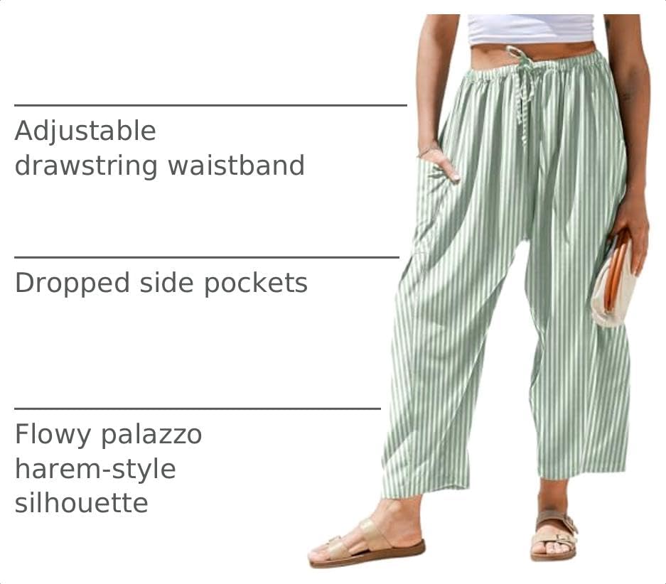 TARSE Womens Linen Wide Leg Striped Pants Casual Barrel Palazzo Harem Pants - Image 4