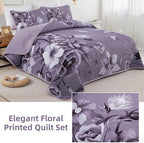 Floral Quilt Set King Size Bedding Set 3 PCs Dark Purple Boho Floral Quilt - Image 4