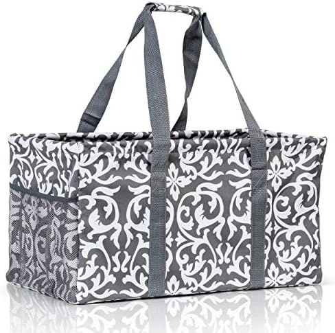 Extra Large Utility Tote Bag - Oversized Collapsible Beach Bag - Damask Gray by Lucazzi