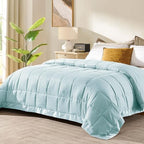 downluxe Down Alternative Blanket for Bed, Satin Trim, Queen, Cool Blue by Downluxe