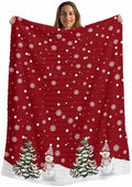 Christmas Snowman Throw Blanket, Winter Xmas Trees Fluffy Soft Blankets for Couch Bed Travel, Snowflakes Red Plush Microfiber Striped Flannel Blankets, Lightweight Sofa Blankets 40"x60" by Homechoid