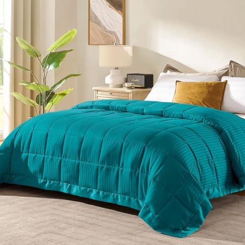 downluxe Down Alternative Blanket for Bed, Satin Trim, Queen, Teal by Downluxe