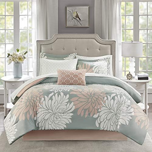 Madison Park Essentials Full Comforter Set Bed in a Bag Blush/Grey 9PC by MADISONPARK