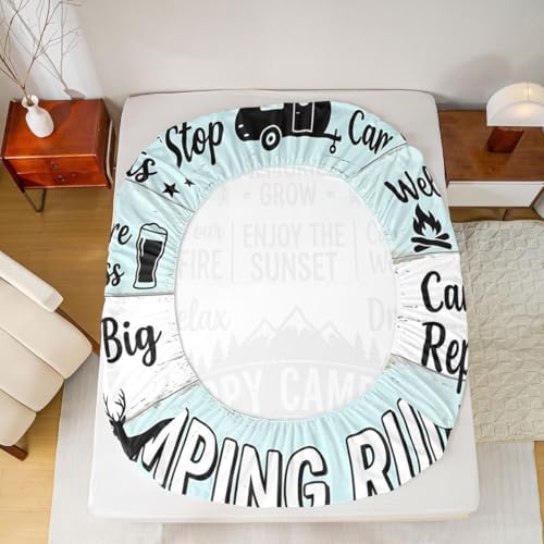Erosebridal RV Camper Queen Fitted Sheet, Outdoors Camping Theme Bedding Set for Kids Girls Boys, Rustic Cabin Mountain Forest Bed Sheets(No Top Sheet), Camping Lovers Gifts Room Decor - Image 4