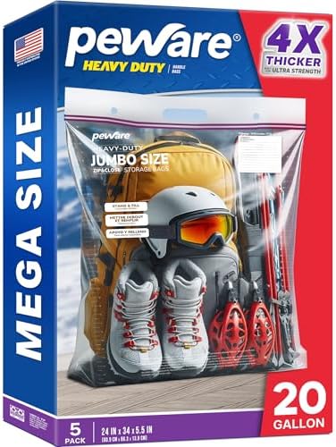Heavy Duty 20 Gallon Jumbo Storage Bags, 6 Mil Handle Big Zip Seal Lock Bag by Peware