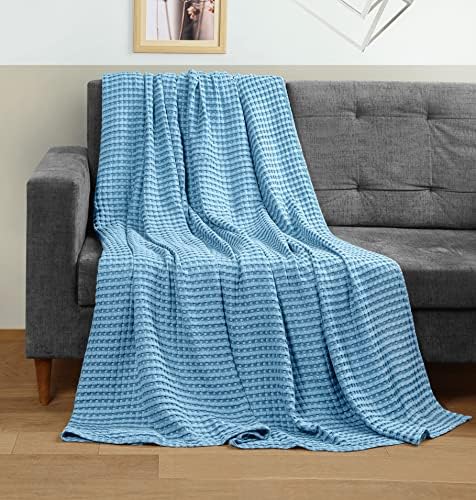 Utopia Bedding 100% Cotton Waffle Blanket Twin Size Sky Blue, 90x72 Inch - Image 4