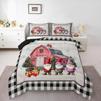 Christmas Gnomes Comforter Set Rustic Farmhouse Red House Xmas Bedding Sets King,Black White Buffalo Check Plaid Comforter For Kids Teen Adults New Year Gifts,Wooden Board Quilt Duvet 2 Pillowcases by Erosebridal