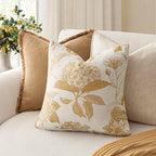 Foindtower Set of 2 Linen Floral Vintage Throw Pillow Covers Neutral Accent Print Decorative Cozy Cushion Covers Farmhouse Home Decor for Sofa Chair Couch Bed Living Room,24×24 Inch,Light Yellow - Image 4