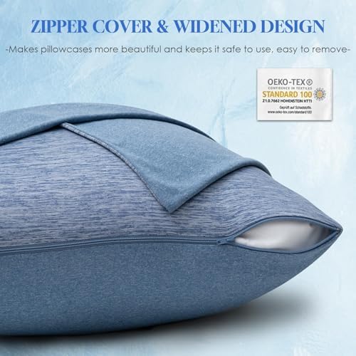 CHOSHOME Cooling Pillow Cases Zipper Pillow Covers Q-Max > 0.45 Zippered Pillowcases for Hot Sleepers, Soft, Breathable, Skin-Friendly, 4 Pack (Standard, 20"x26", Blue) - Image 5
