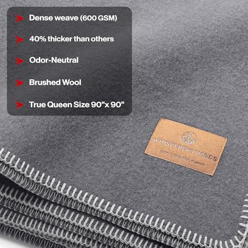 Whispering Winds 100% Wool Blanket, Premium Queen Size (90"x90") - Image 6