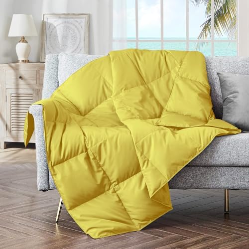 puredown® Soft Feather Down Throw Blanket Lightweight Packable Couch Throw for Indoor and Outdoor Use, 50"X70", Yellow by Puredown
