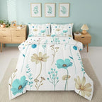 Erosebridal Watercolor Floral Bedding Set Twin Size, Light Blue Beige Flower Comforter Set for Teens Adult Women, White Modern Minimalist Quilt Plant Branches Pastoral Duvet Insert, 1 Pillow Case by Erosebridal