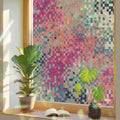Window Privacy Film Static Cling, Colorful Geometric Decorative Stained Glass Window Film for French Doors/Wide Windows/Statement Glass Panels, Modern Boho Blocks Abstract Art 35.4 x 78.7 Inches by Pinroote
