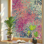 Window Privacy Film Static Cling, Colorful Geometric Decorative Stained Glass Window Film for Floor-to-Ceiling Glass/Large Patio Doors, Modern Boho Blocks Abstract Art 29.5 x 118 Inches by Pinroote