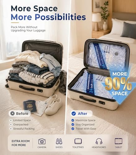 15-Pack Vacuum Storage Bags for Travel with 70KPA Rechargeable Pump,3 Sizes - Image 3