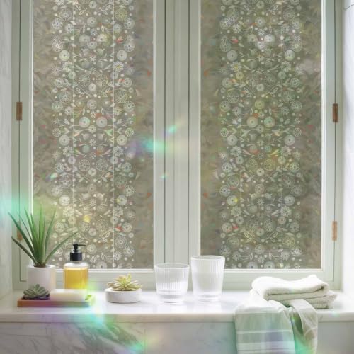 Japanese Window Privacy Film Rainbow Static Cling Stain Glass Window Film for Glass Door, Decorative Sunroof Decal Sticker for Car 35.4"x78.7" Grey Simple Traditional Flowers Leaves Pattern - Image 6