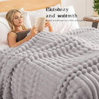 Exclusivo Mezcla Striped King Size Fleece Blanket for Bed, Light Grey - Image 2