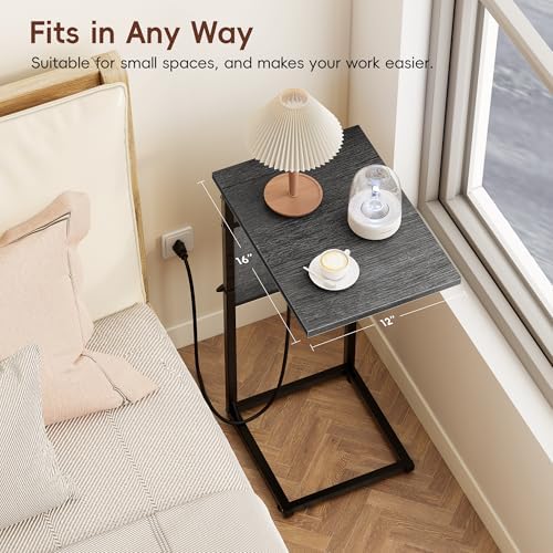 Vagusicc C-Shaped End Tables Set of 2 with Charging Station, 33'' Tall C Table Adjustable Height Side Table for Couch, Small Couch Table that Slide Under Sofa, TV Trays for Living Room, Gray Walnut - Image 4