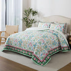HoneiLife Floral Quilt Queen Size - Microfiber Quilt Sets 3-Piece, Spring Bedspreads Wildflower Coverlets Lightweight Bed Cover, King Quilt Bedding Sets Summer Quilts - Image 3