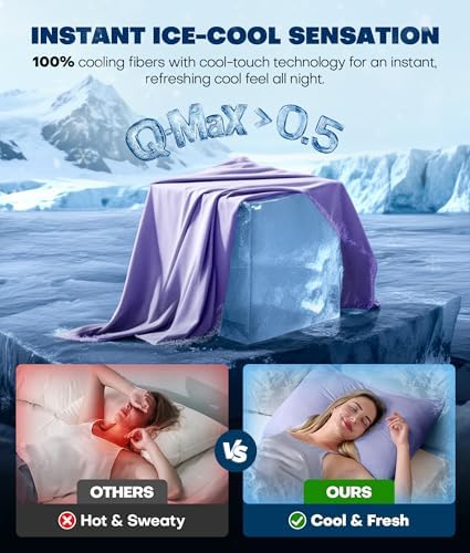 Ultra-Chill Cooling Pillowcase Set of 2 for Hot Sleepers, Softer Than Silk Pillow Cases for Protecting Hair & Skin, Breathable Bed Pillow Covers w/Zipper, Gifts for Women Men(Purple, King) - Image 2