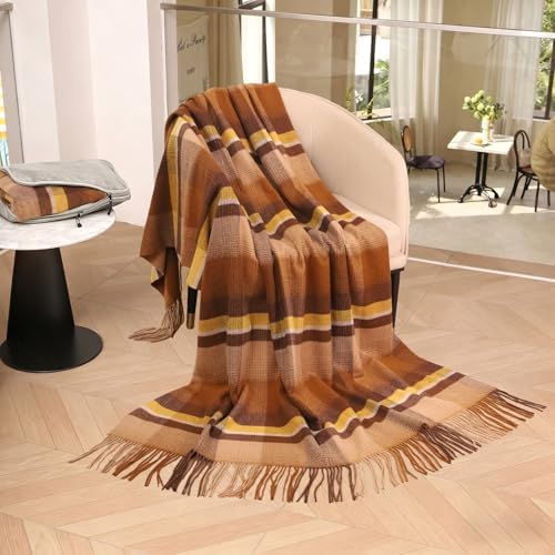 Pure Wool Plaid Throw Blanket,Super Soft Lightweight Home Decorative Throw - Image 7